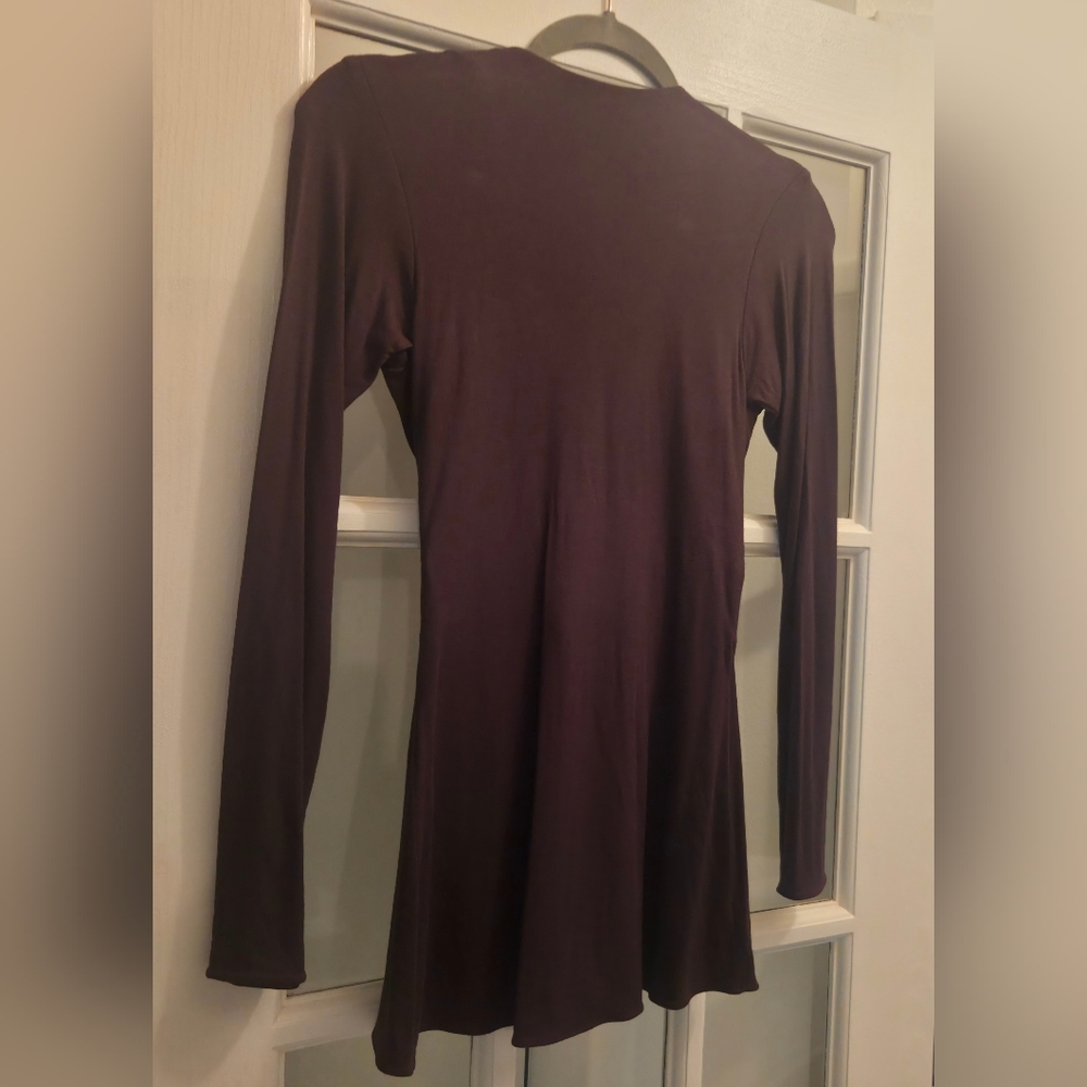 The Famous "SKY" BRAND Long Sleeve Brown Dress with Gold Embellish Details - Picture 6 of 9